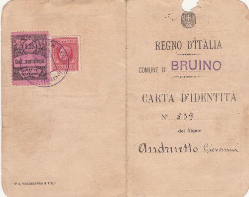 Comune Bruino Carta d'Identit n. 539