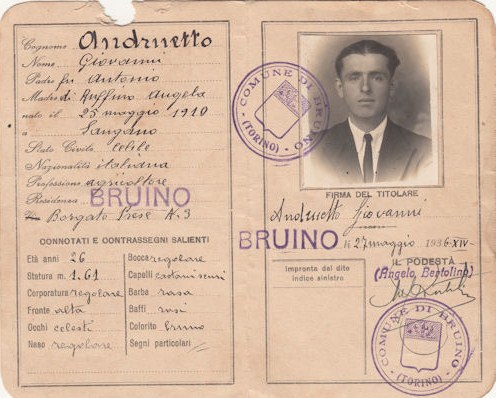 Residenza Bruino - Borgata Prese n. 3 (Sangano Frazione di Bruino) 27 maggio 1936 il Podestà Angelo Bertolino