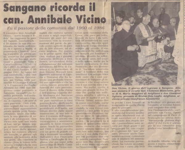 Sangano ricorda il can. Annibale Vicino